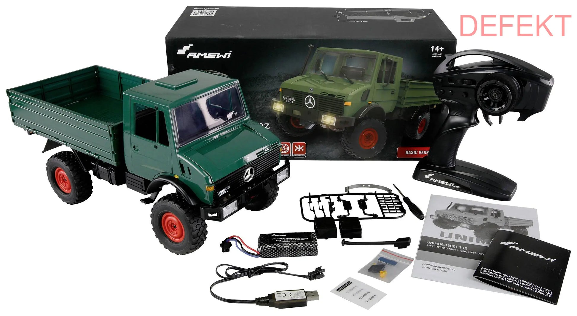 D-Ware Amewi 22632 Unimog Basic Grün 1:12 Elektro Rc Modell Lkw Modelltruck Defektware - 4260768519152