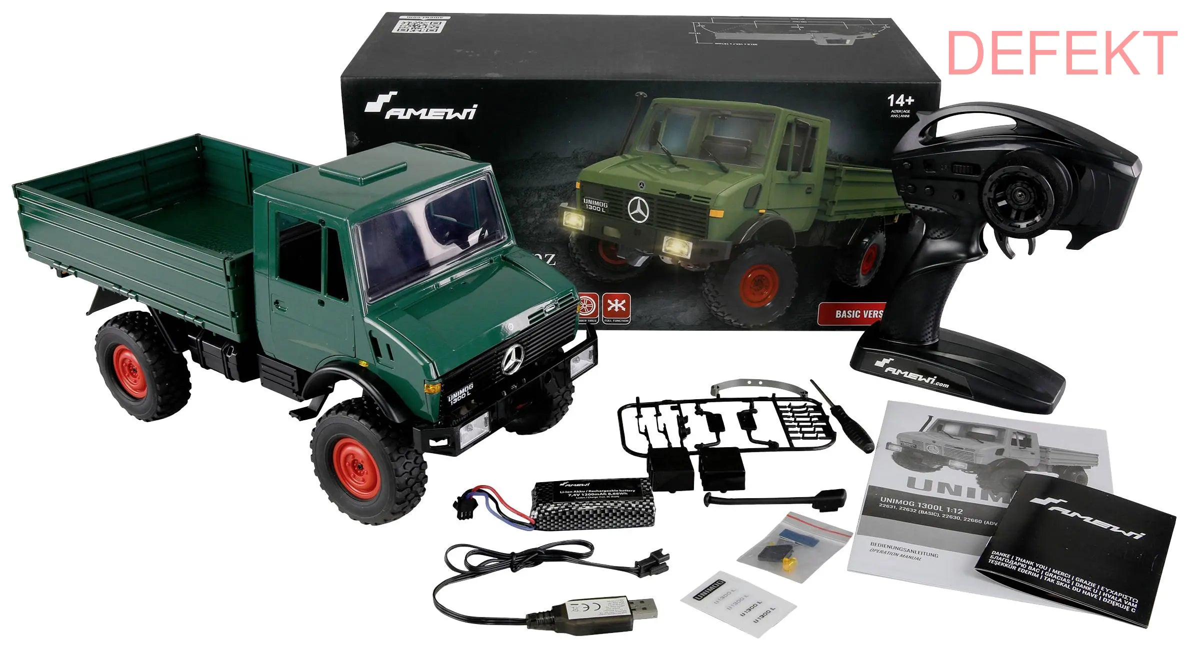 D-Ware Amewi 22632 Unimog Basic Grün 1:12 Elektro Rc Modell Lkw Modelltruck Defektware - 4260768519152