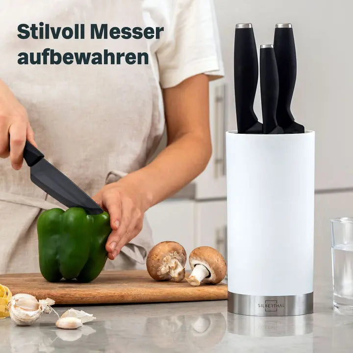 B-Ware Silberthal Messerblock Halter Aufbewahrung Messer Weiß Edelstahlring Flexibel