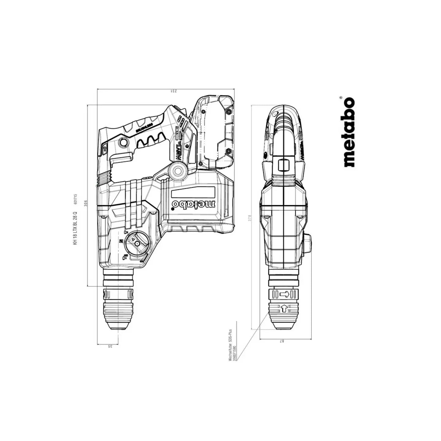 B-Ware Metabo Akku Hammer Bohrhammer Kh 18 Ltx Bl 28 Q Set Staubabsaugung Sds Plus - 4061792218642