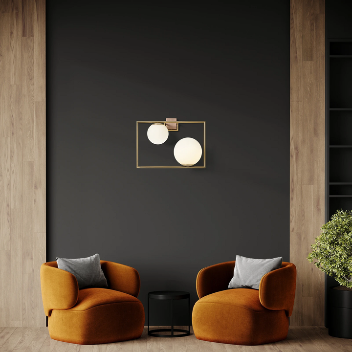 Miloox By Sforzin Wandleuchte Lampe Buble Leuchte E27 Gold Zwei Opalglasschirme B-Ware