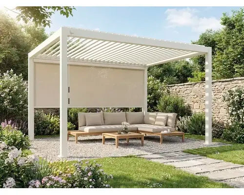 B-Ware Mirador Pergola Pavillon Lamellendach Sonnenrollo Grau Aluminium Metall 4 M - 4306516780761