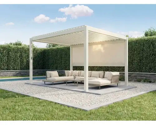 B-Ware Mirador Pergola Pavillon Lamellendach Sonnenrollo Grau Aluminium Metall 4 M - 4306516780761