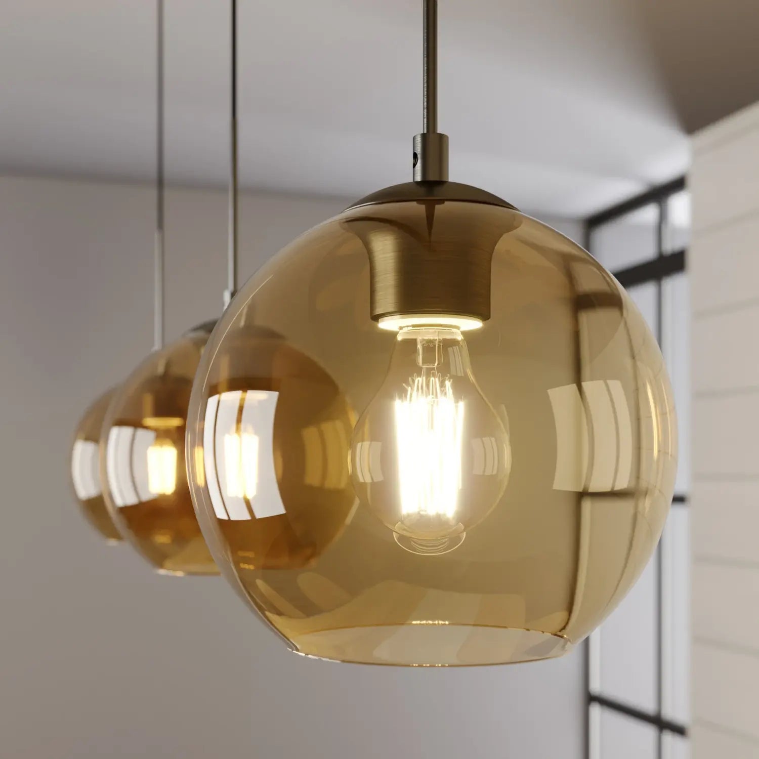 B-Ware Lindby Hängeleuchte Pendelleuchte Sofian Glas Amber 100 Cm 3 Flammmig Led La704 - 9624692