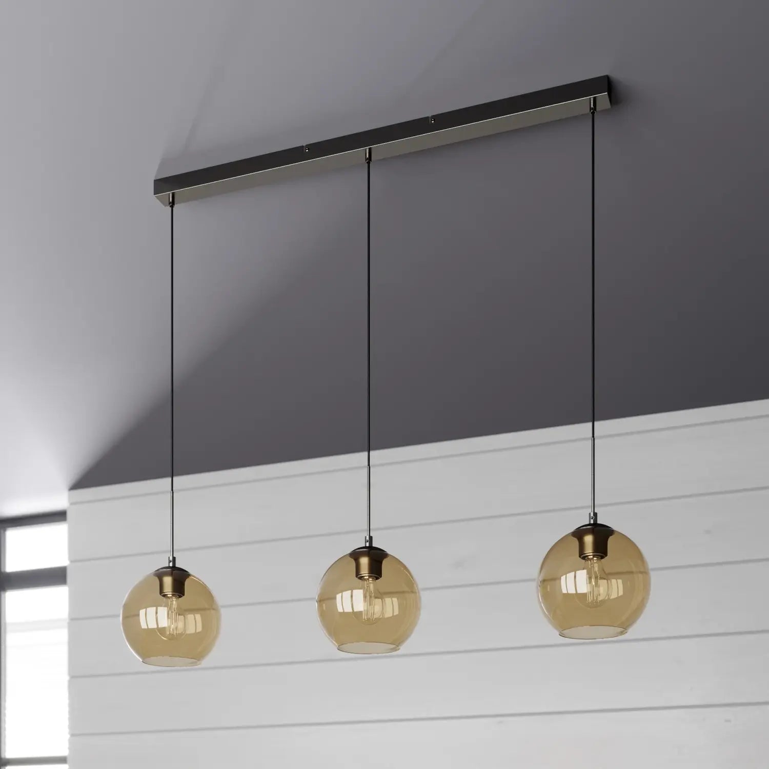 B-Ware Lindby Hängeleuchte Pendelleuchte Sofian Glas Amber 100 Cm 3 Flammmig Led La704 - 9624692
