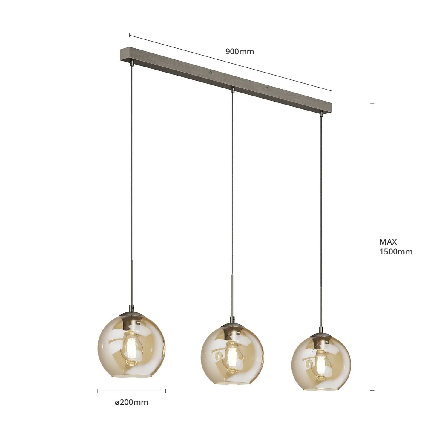 B-Ware Lindby Hängeleuchte Pendelleuchte Sofian Glas Amber 100 Cm 3 Flammmig Led La704 - 9624692