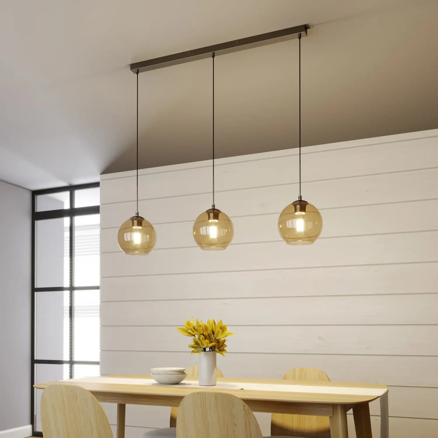 B-Ware Lindby Hängeleuchte Pendelleuchte Sofian Glas Amber 100 Cm 3 Flammmig Led La704 - 9624692