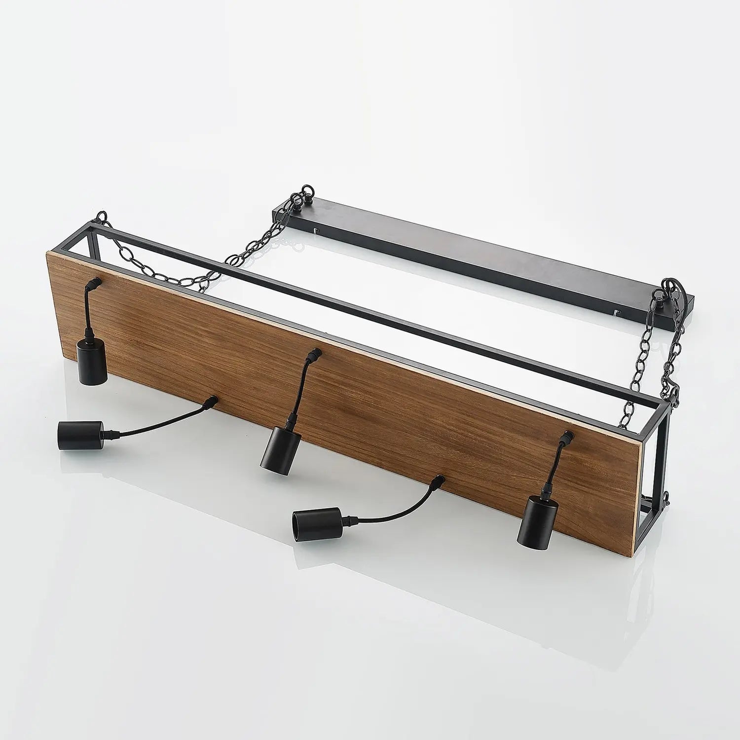 B-Ware Lindby Hängelampe Pendelleuchte Kirista Schwarz Holz 5 Flg 100 Cm E27 - 17007646939248