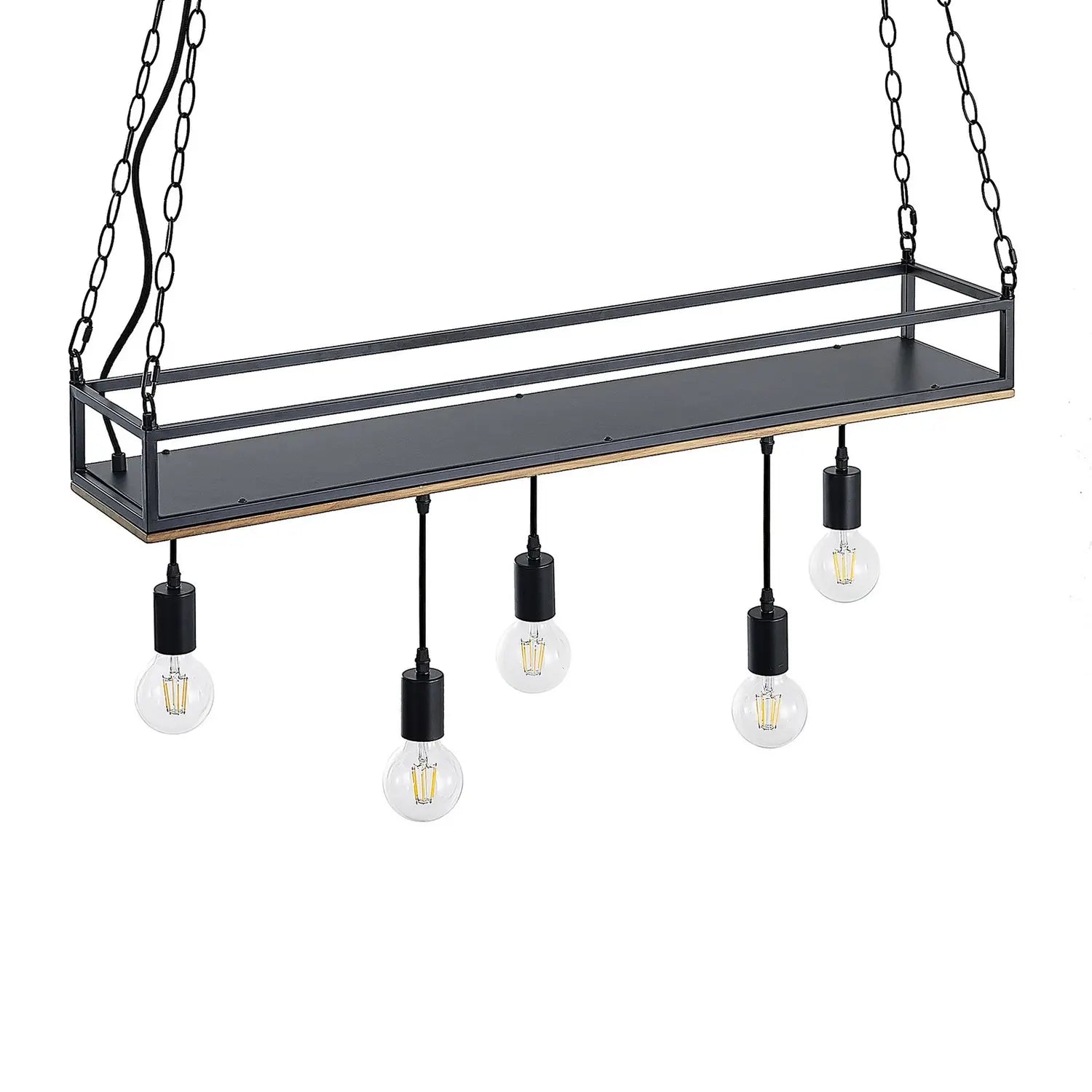 B-Ware Lindby Hängelampe Pendelleuchte Kirista Schwarz Holz 5 Flg 100 Cm E27 - 17007646939248