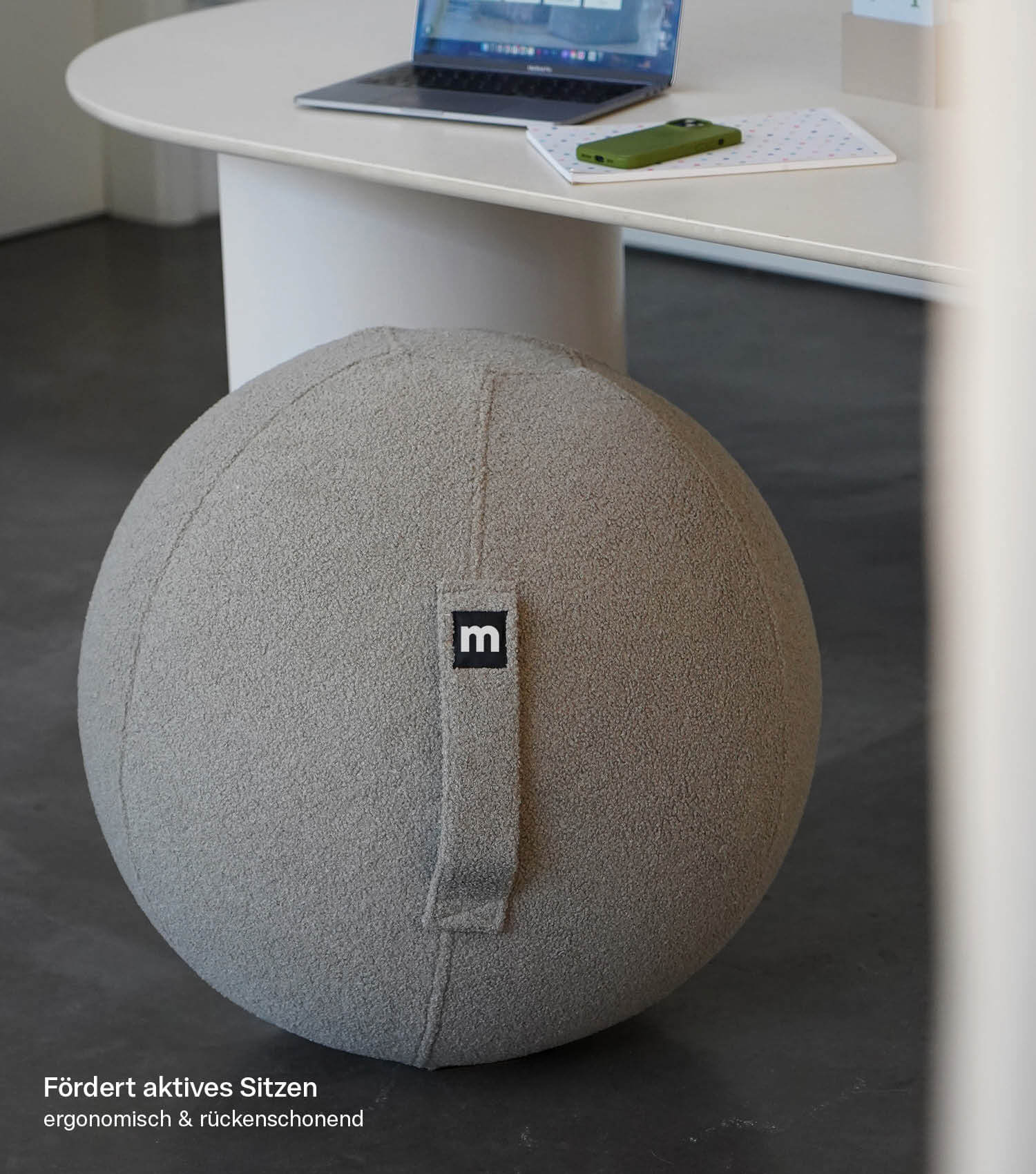 mokebo Sitzball Pezziball Yogaball Gymnastikball Teddybezug 65cm Taupe Büro - 4262436126150