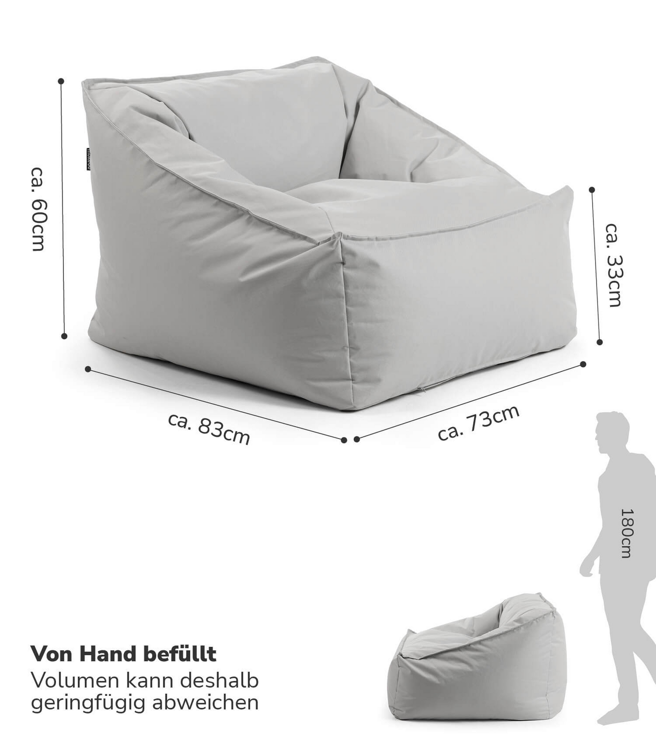 B-Ware Mokebo Outdoor Sitzsack 'Der Sunnyboy' Gartensessel Bean Bag Mit Füllung Grau