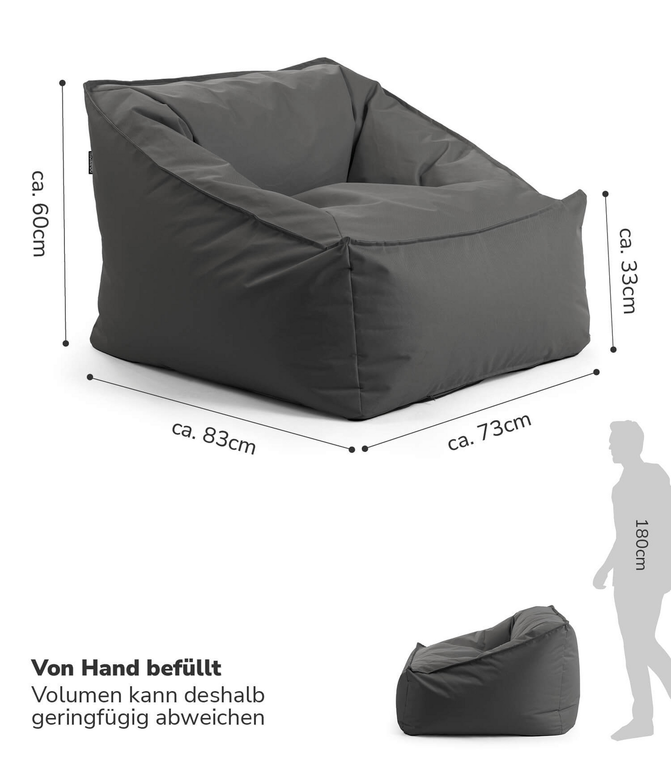 Mokebo Gartensessel Sitzsack Outdoor Kissen Relaxliege Bodenkissen Anthrazit B-Ware - 4262436124293