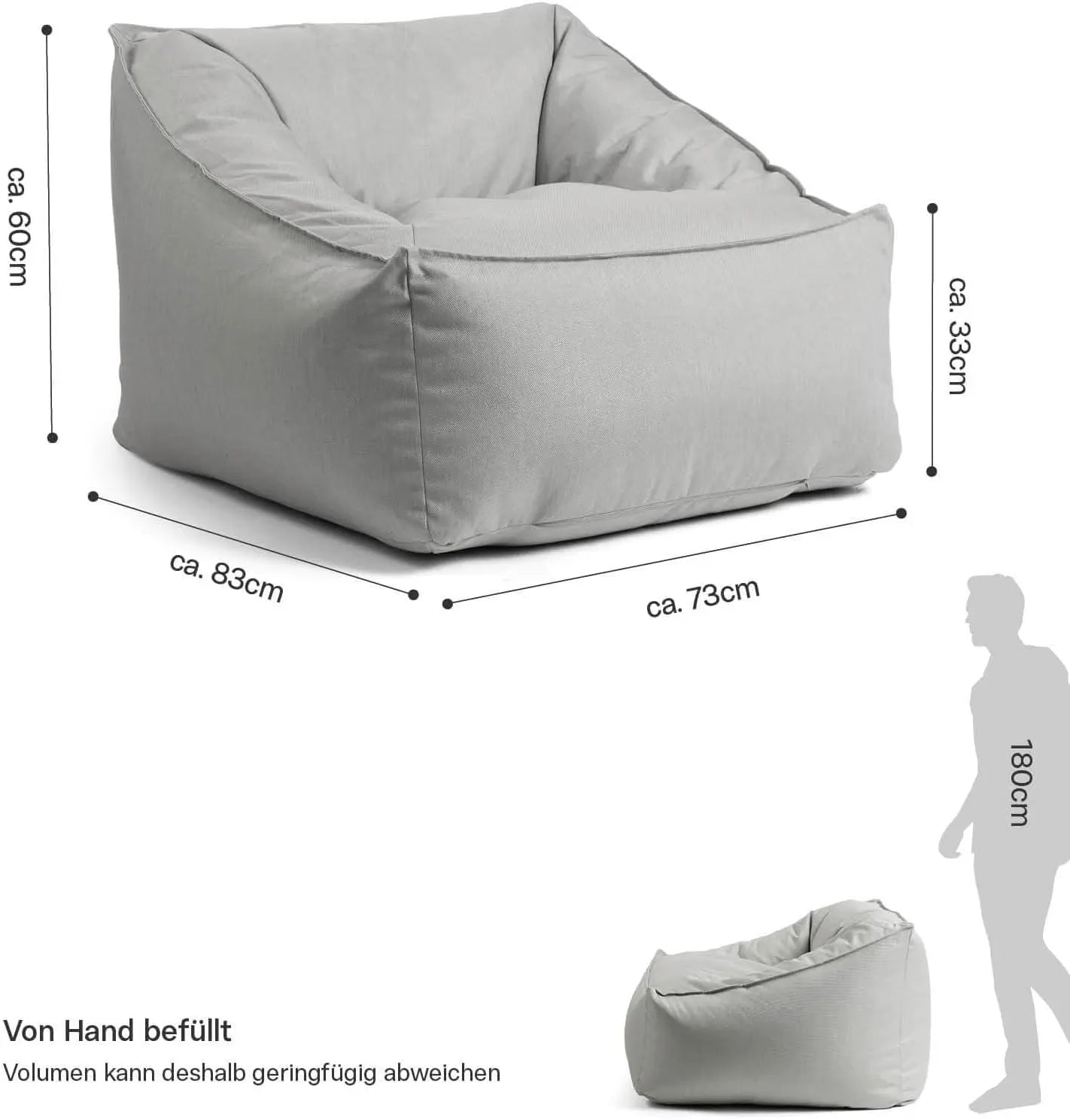 B-Ware Mokebo Gartensessel Sitzsack Bean Bag Outdoor Sitzkissen Lichtgrau Füllung187