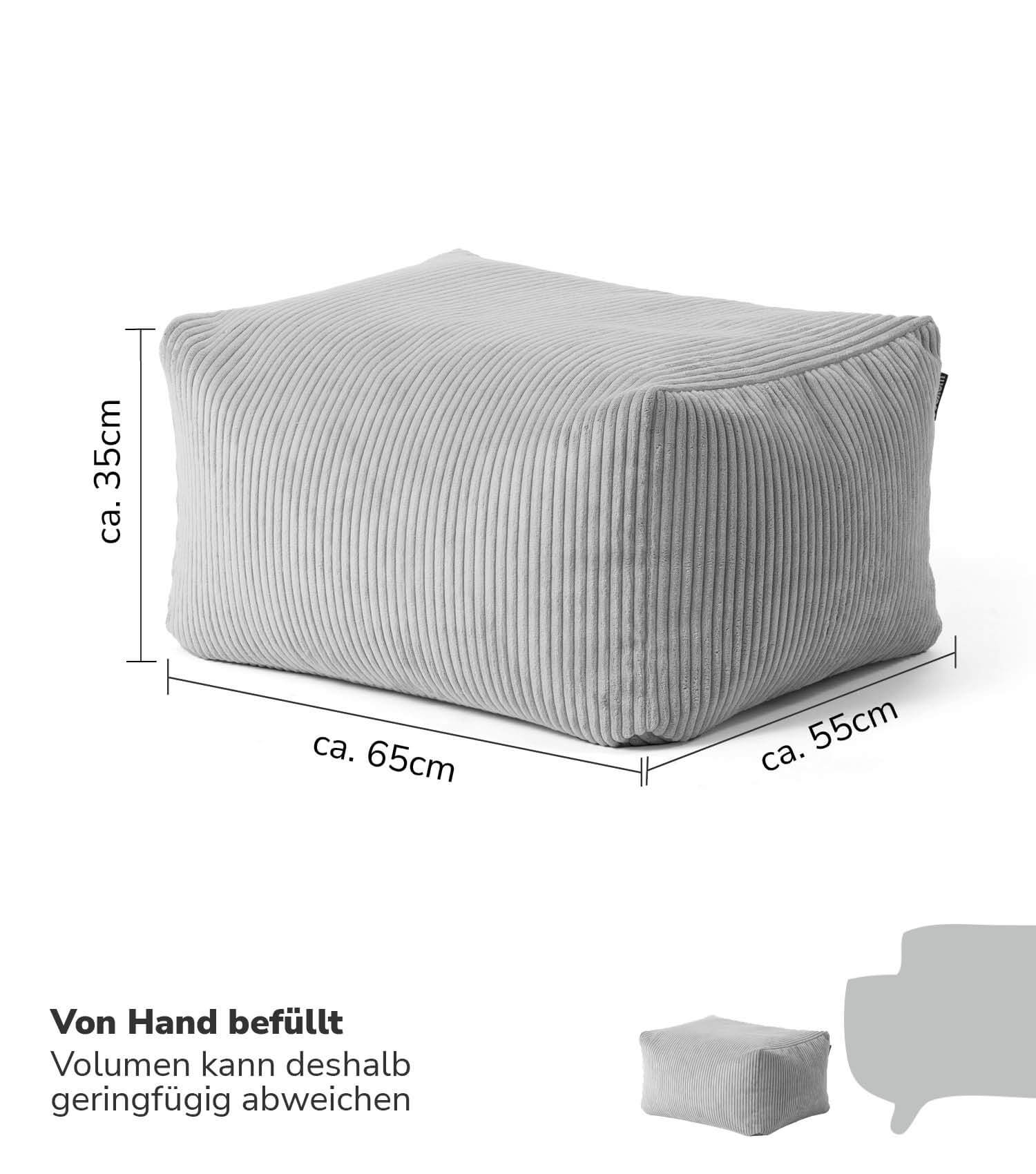 mokebo Indoor Pouf 'Der Ruhestifter' Hocker Sitzsack Grau Cordstoff mit Füllung - 4262436123357