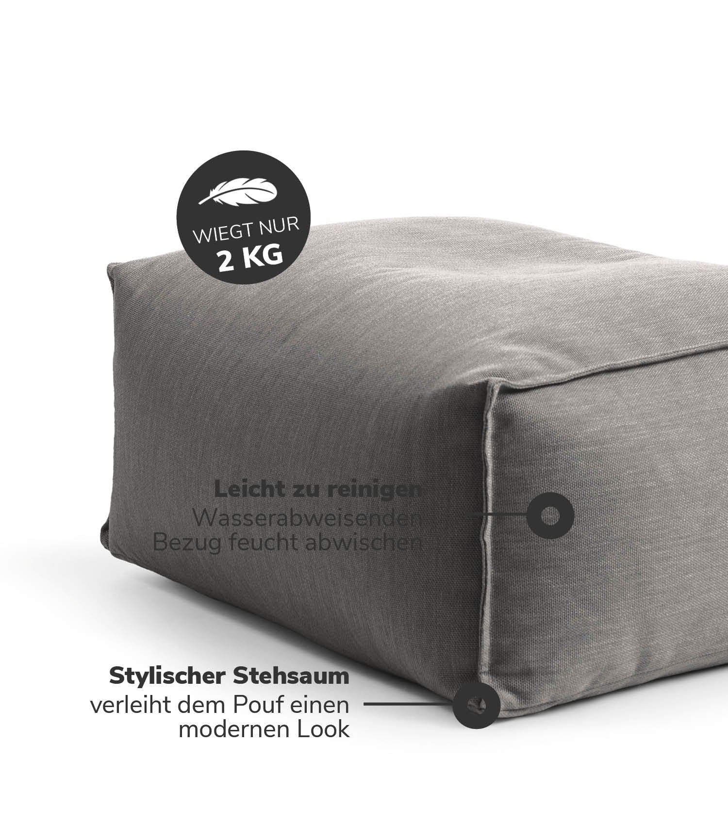 mokebo Outdoor Der Ruhepouf Bodenkissen Steingrau Balkon Garten EPS Füllung - 4262436124446