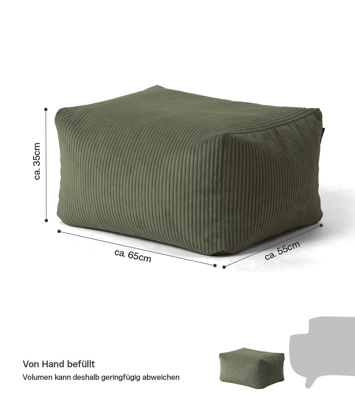mokebo Pouf Hocker Sitzhocker Sitzpouf Grün Cordbezug EPS Füllung Wohnzimmer - 4262436126020