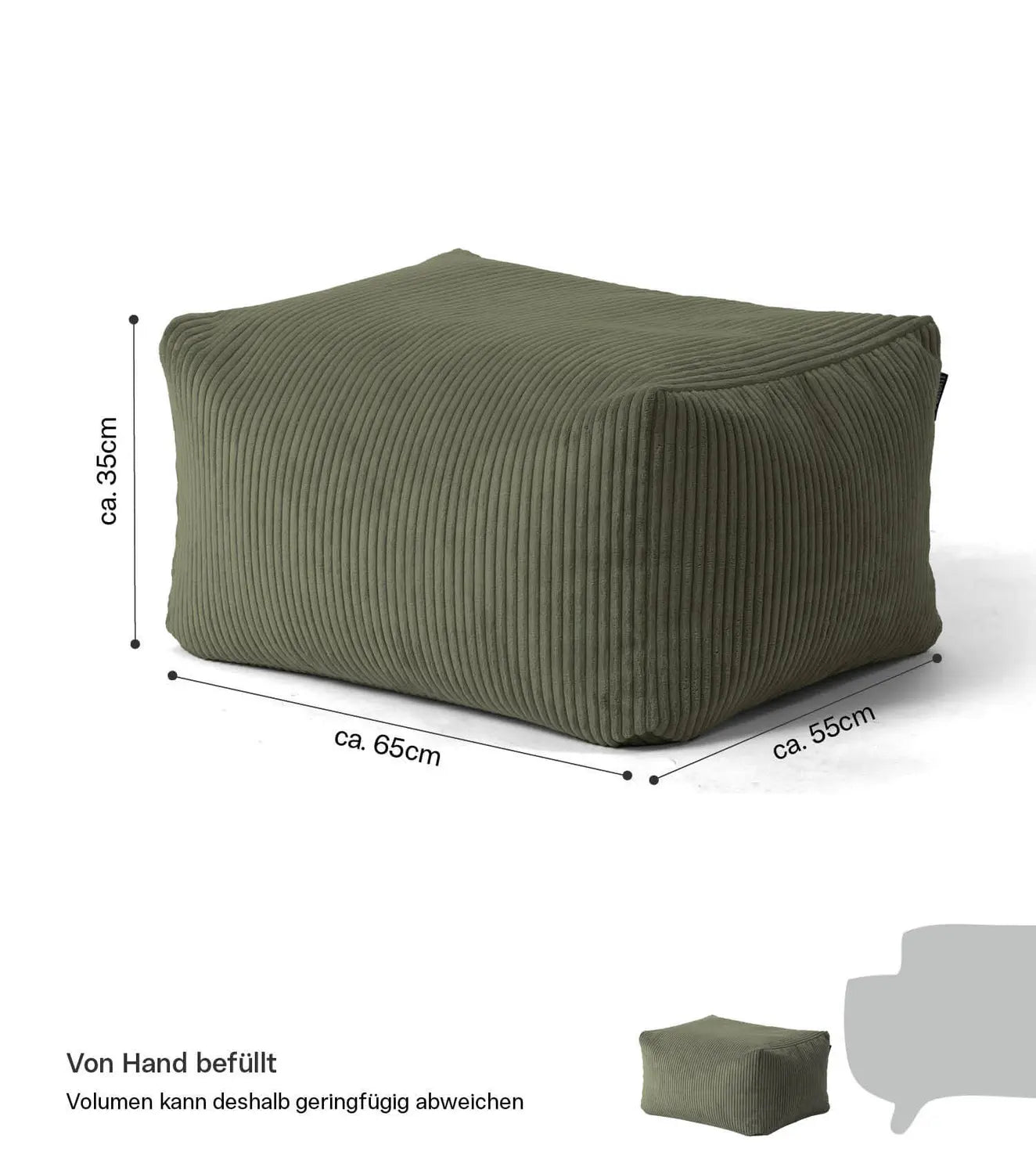 Mokebo Pouf Hocker Sitzhocker Sitzpouf Grün Cordbezug Eps Füllung Wohnzimmer
