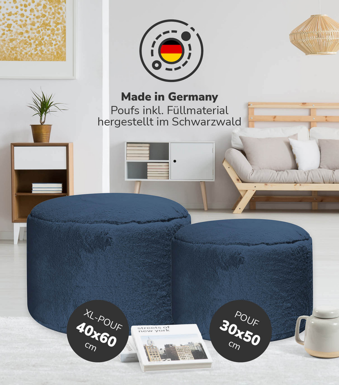B-Ware Mokebo Pouf Xl Sitzpouf Hocker Faux Fur Blau Fußhocker Beistelltisch 40x60 - 4262436123326