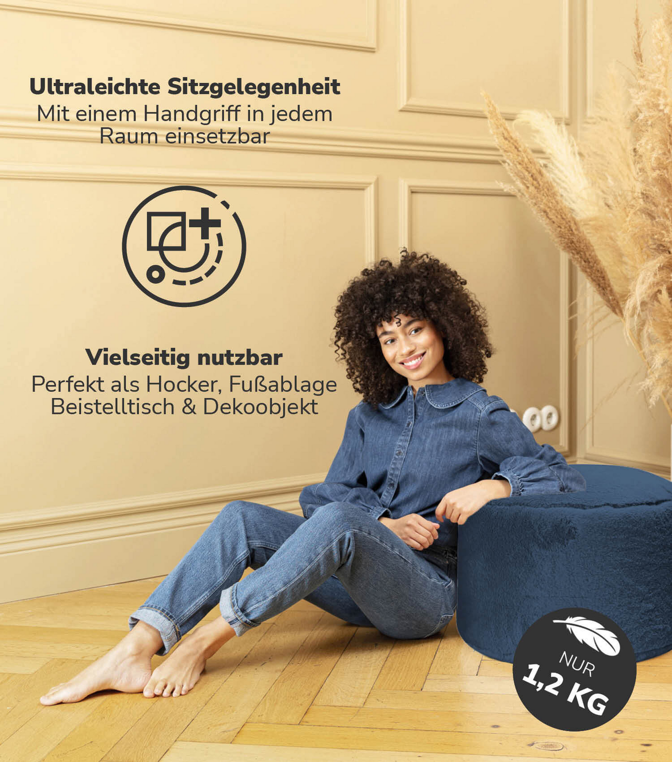B-Ware Mokebo Pouf Xl Sitzpouf Hocker Faux Fur Blau Fußhocker Beistelltisch 40x60 - 4262436123326