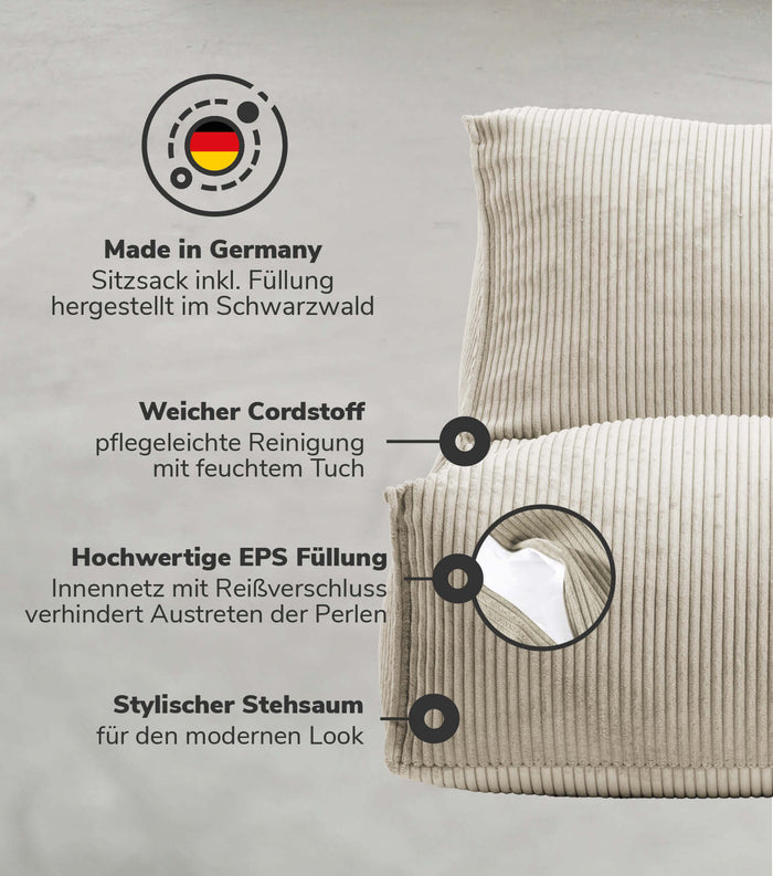 B-Ware Mokebo Sitzsack Bodenkissen 'Der Gelassene' Mit Füllung Cord Stoff Beige - 4262436123715