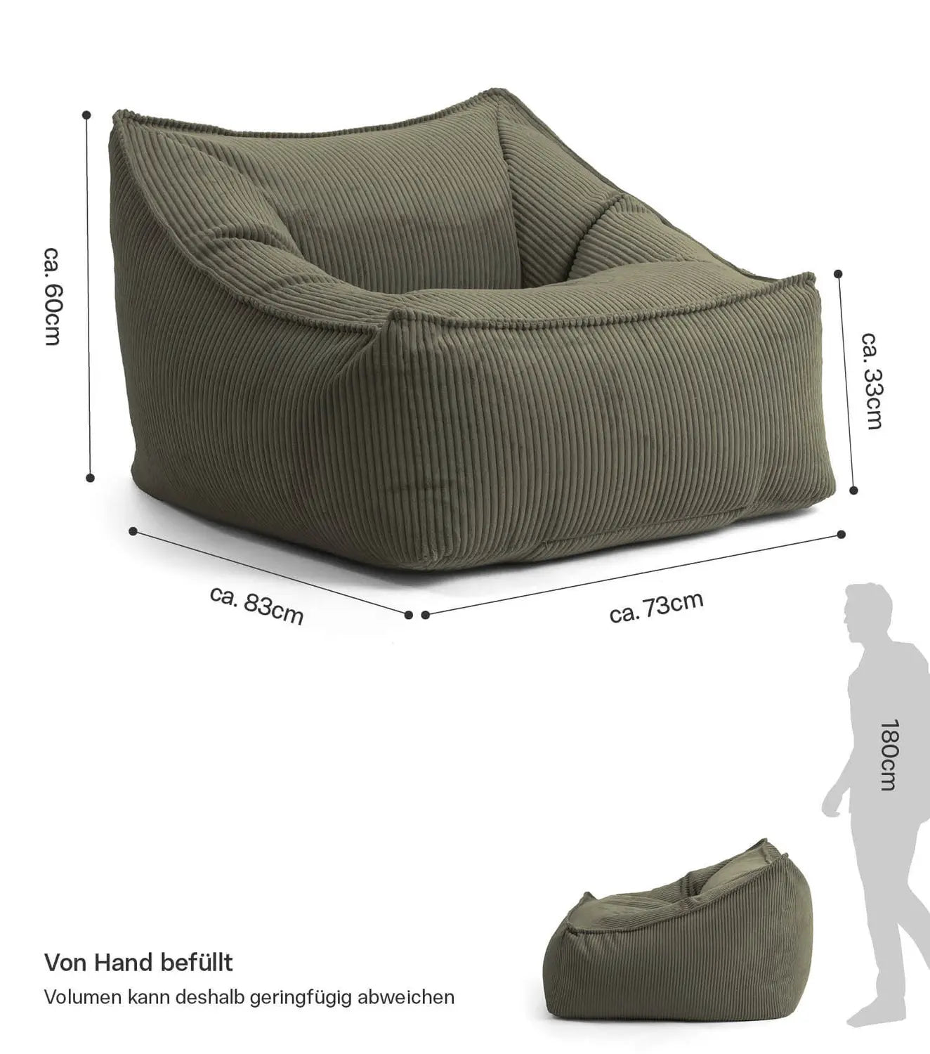 B-Ware Mokebo Sitzsack Sessel Cord Lümmel Xxl Grau Bequem Wohnzimmer Lounge Sitzsack - 4262436126037