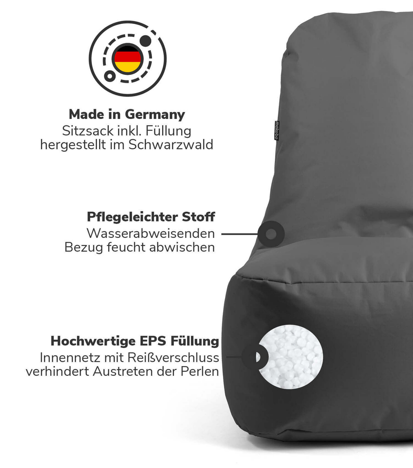 B-Ware Mokebo Sitzsack Sessel 'Der Däumchendreher' Relaxsessel Pouf Sitzhocker Grau - 4262436122299