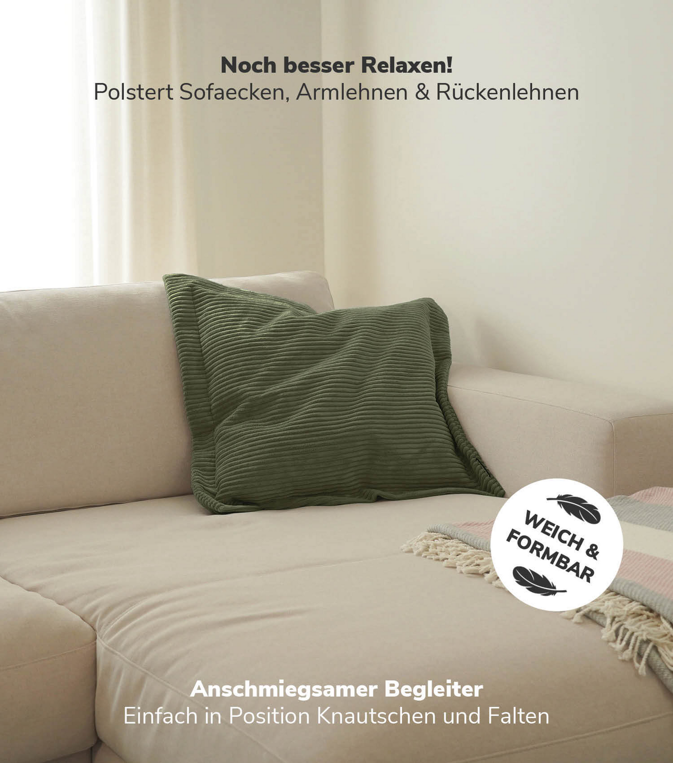 Mokebo Sofakissen Kissen Couchkissen Dekokissen Oliv 70x70x8 Cm Cord Wölkchen B-Ware - 4262436126280