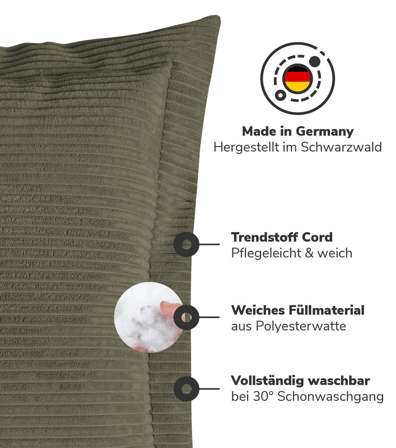 Mokebo Sofakissen Kissen Couchkissen Dekokissen Oliv 70x70x8 Cm Cord Wölkchen B-Ware - 4262436126280