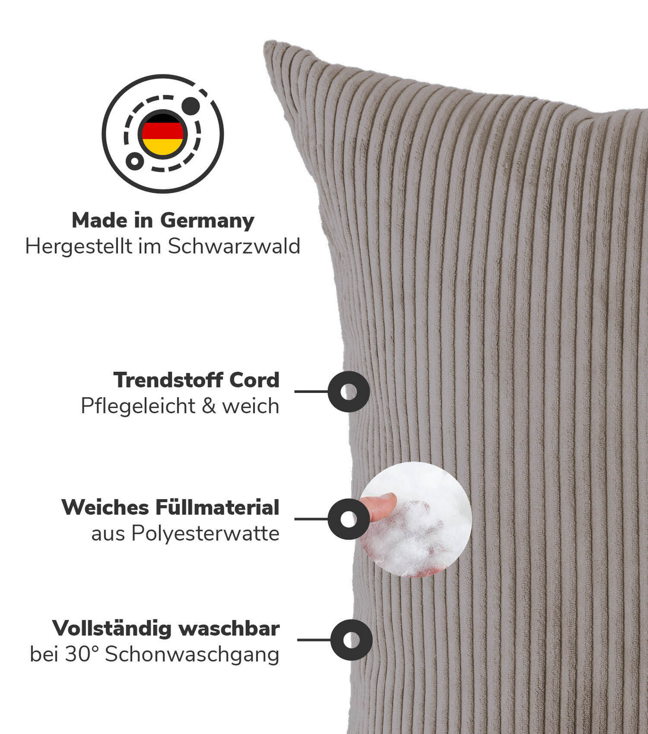 B-Ware Mokebo Sofakissen Kissen Jumbokissen Cordbezug Xxl Kissen Taupe 90x90x10 Cm