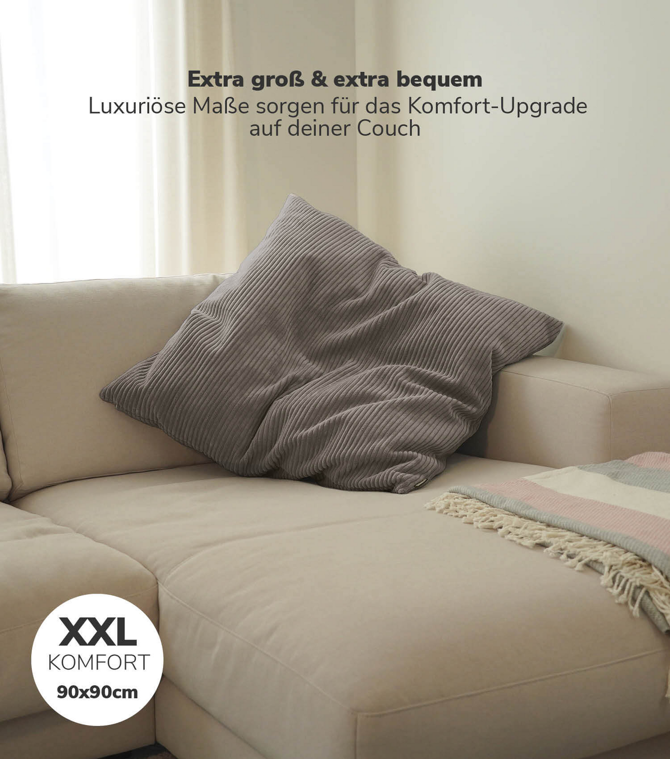B-Ware Mokebo Sofakissen Kissen Jumbokissen Cordbezug Xxl Kissen Taupe 90x90x10 Cm