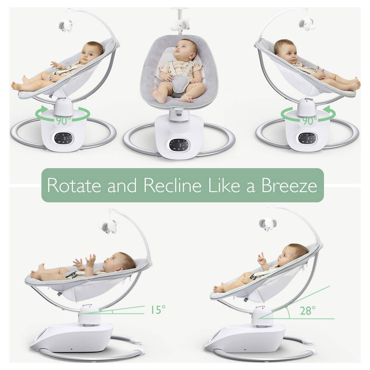 momcozy Babyschaukel Babywippe 3D Swing grau drehbar 5 Punkt Gurt Fernbedienung - 0810123508969