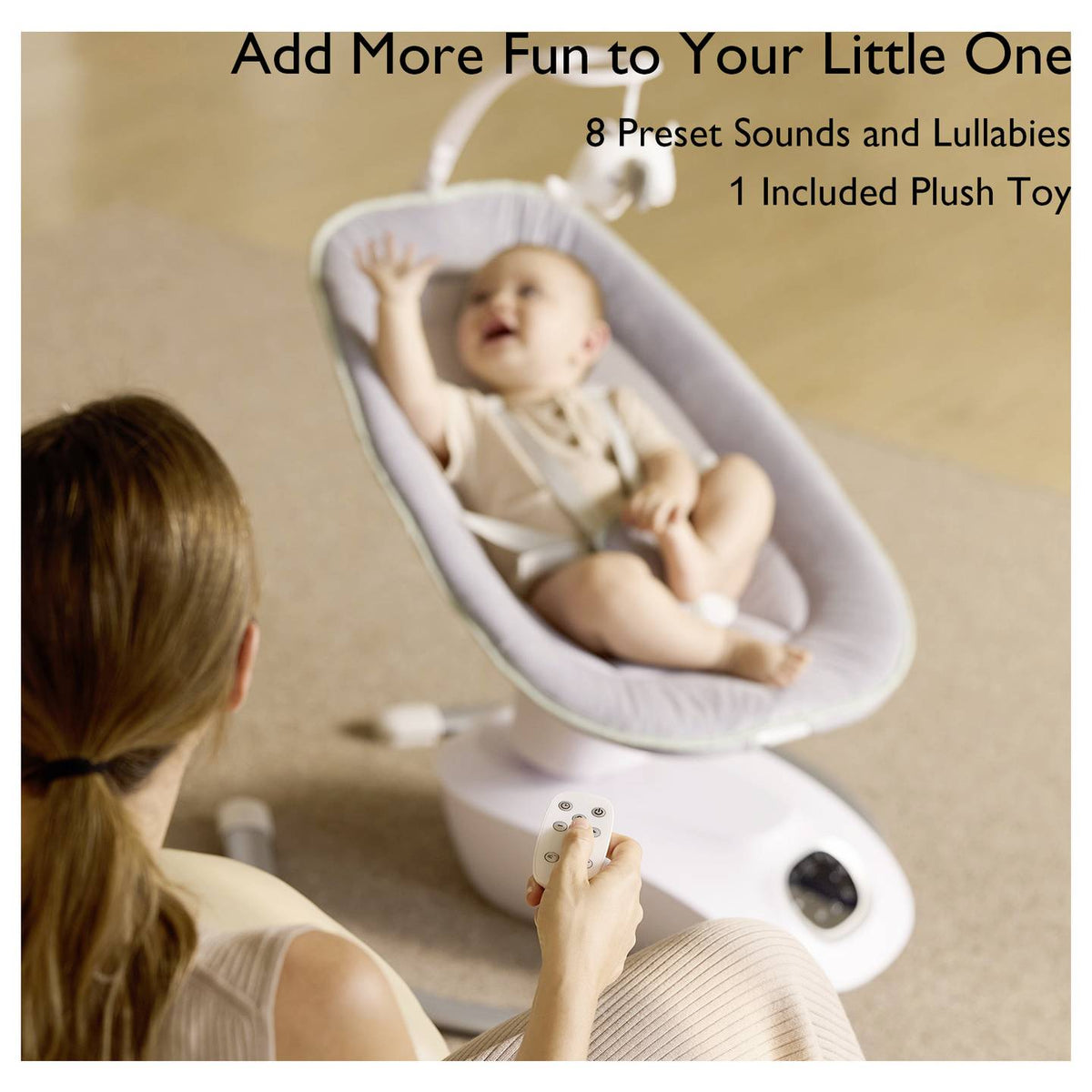 momcozy Babyschaukel Babywippe 3D Swing grau drehbar 5 Punkt Gurt Fernbedienung - 0810123508969