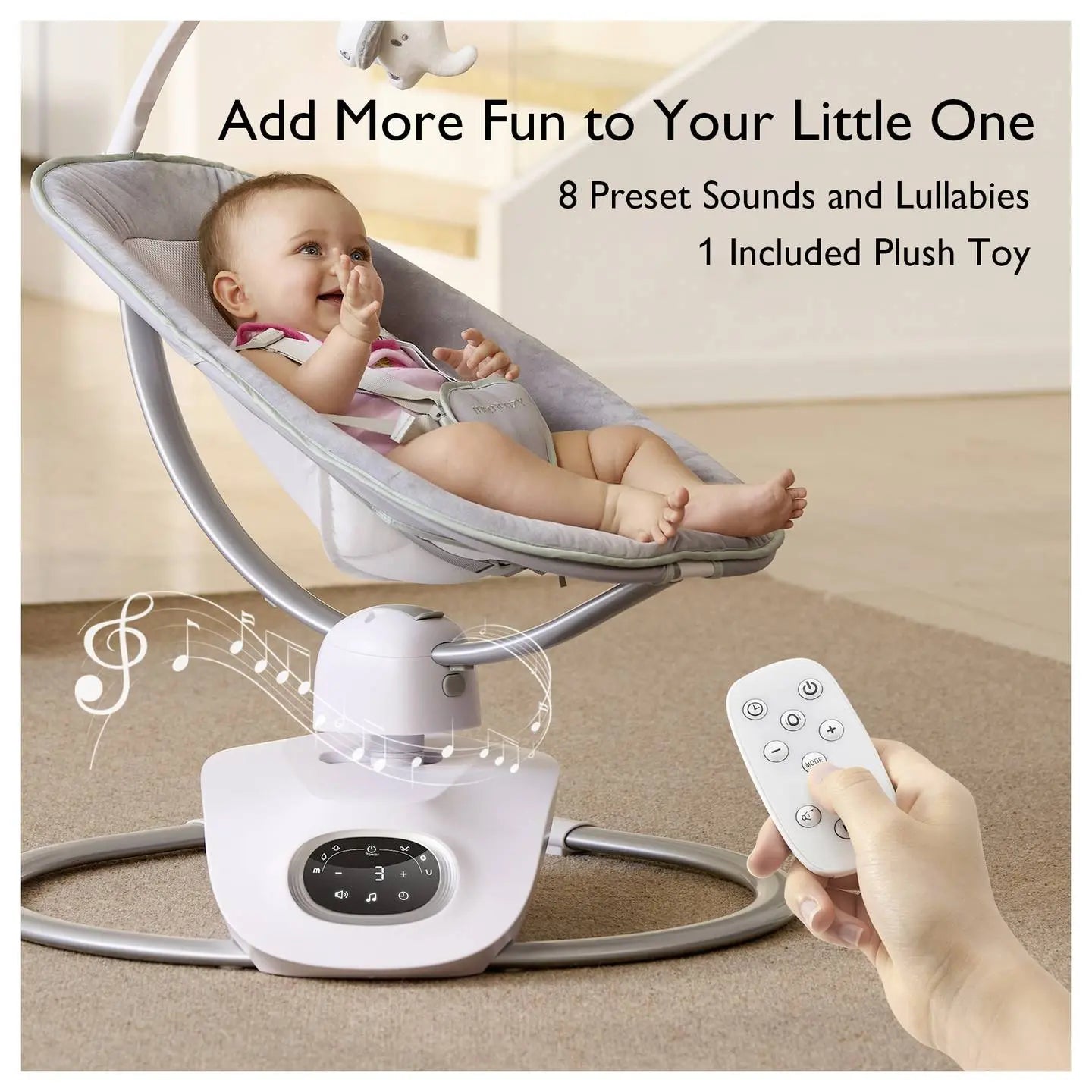 B-Ware Momcozy Babyschaukel Babywippe 3 D Swing Grau Drehbar 5 Punkt Gurt Fernbedienung - 810123508969