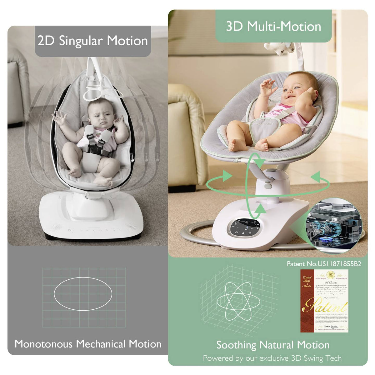 momcozy Babyschaukel Babywippe 3D Swing grau drehbar 5 Punkt Gurt Fernbedienung - 0810123508969