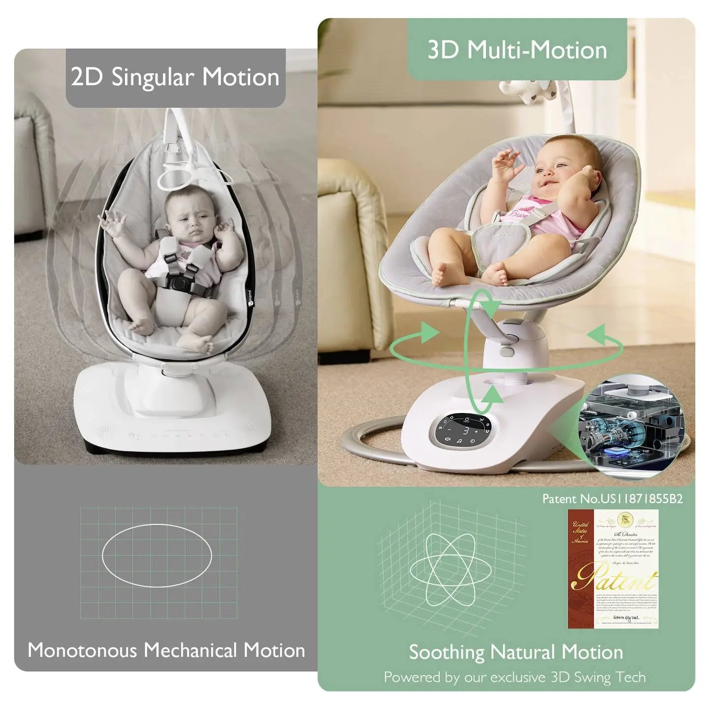 B-Ware Momcozy Babyschaukel Babywippe 3 D Swing Grau Drehbar 5 Punkt Gurt Fernbedienung - 810123508969