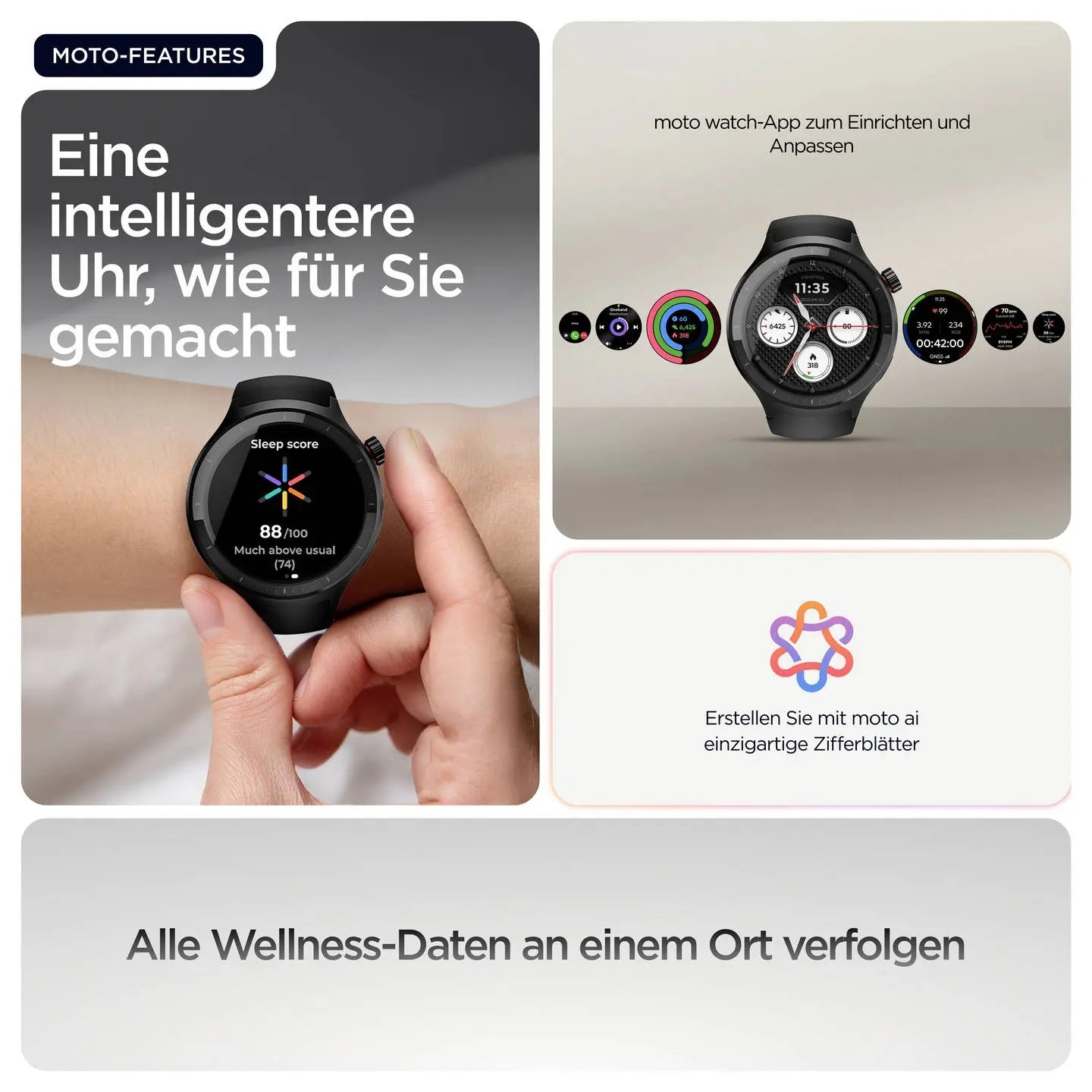 B-Ware Motorola Smartwatch Uhr Moto Watch Basic Schwarz Silikonarmband Always On Display - 840493615073