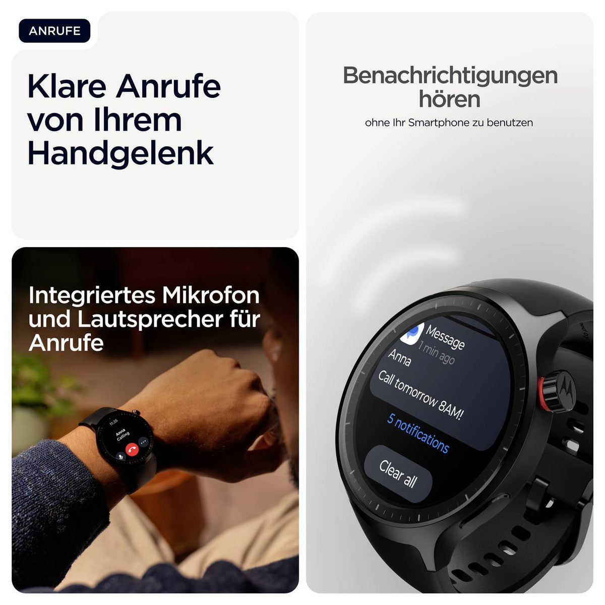 Motorola Smartwatch Uhr Moto Watch Basic Schwarz Silikonarmband AlwaysOn Display - 0840493615073
