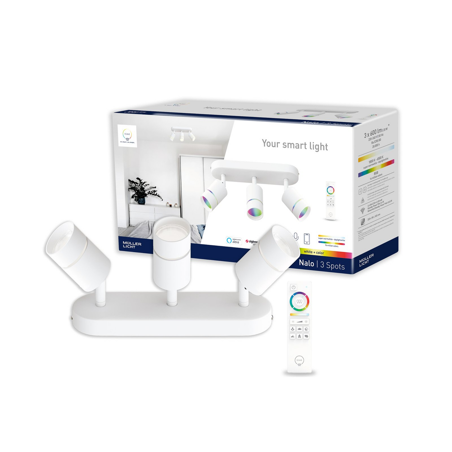 Müller Licht Tint Nalo Led Strahler Lampe Deckenleuchte Weiß Fernbedienung Smart B-Ware - 4018412681348