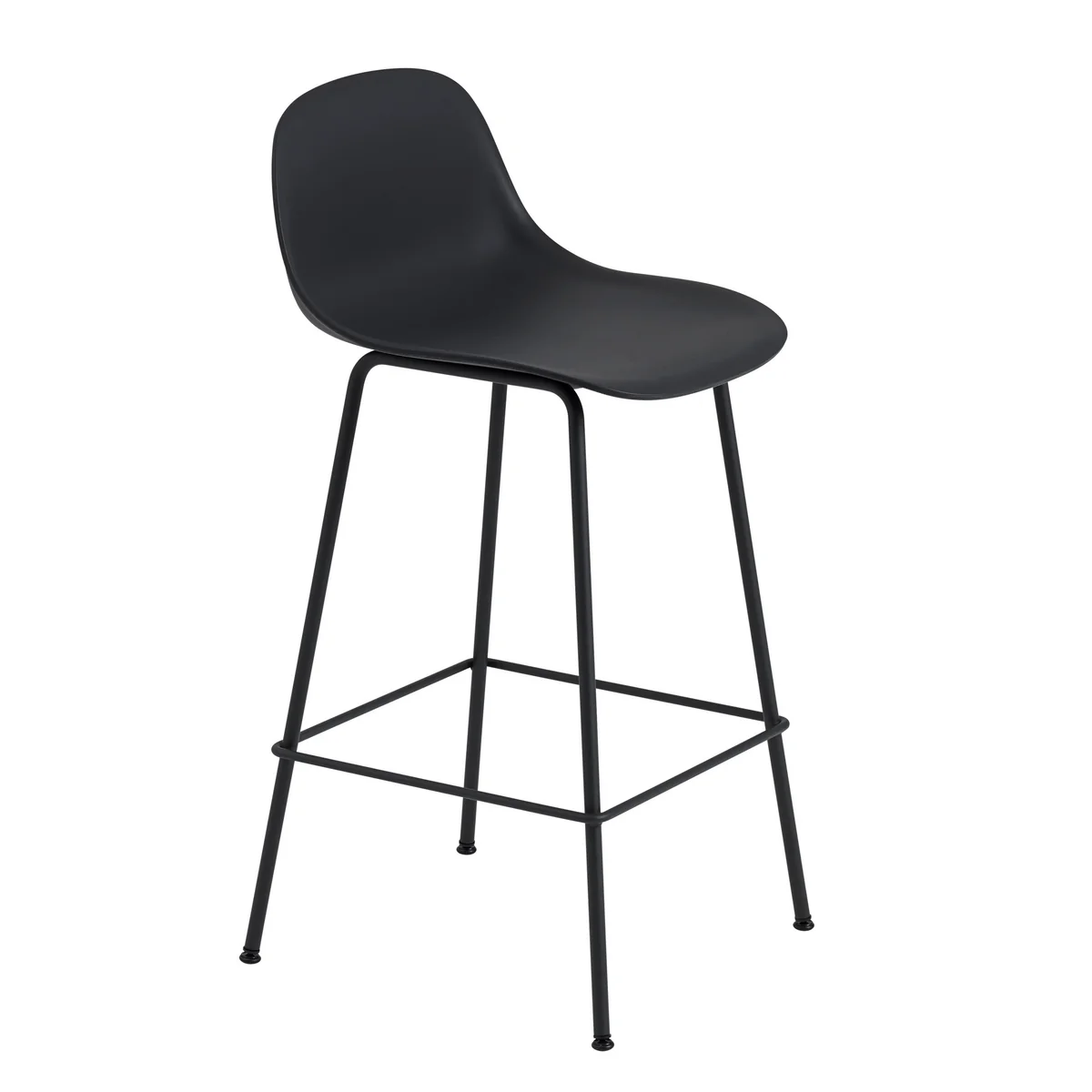 B-Ware Muuto Fiber Barhocker Tube Base Hocker Küchenstuhl Rückenlehne H65cm Schwarz  - 5713295826310