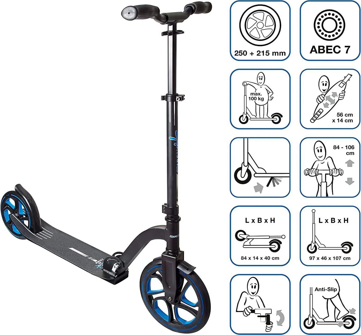 B-Ware Muuwmi Authentic Sports Roller Scooter Cityroller Kickroller Klapproller Blau - 4260341184685