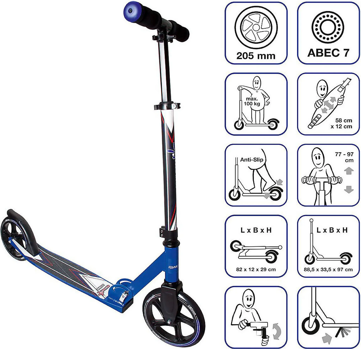 B-Ware Muuwmi Sport Aluminium Scooter Roller Scooter Kickroller Tretroller Blau Kinder - 4260341184623