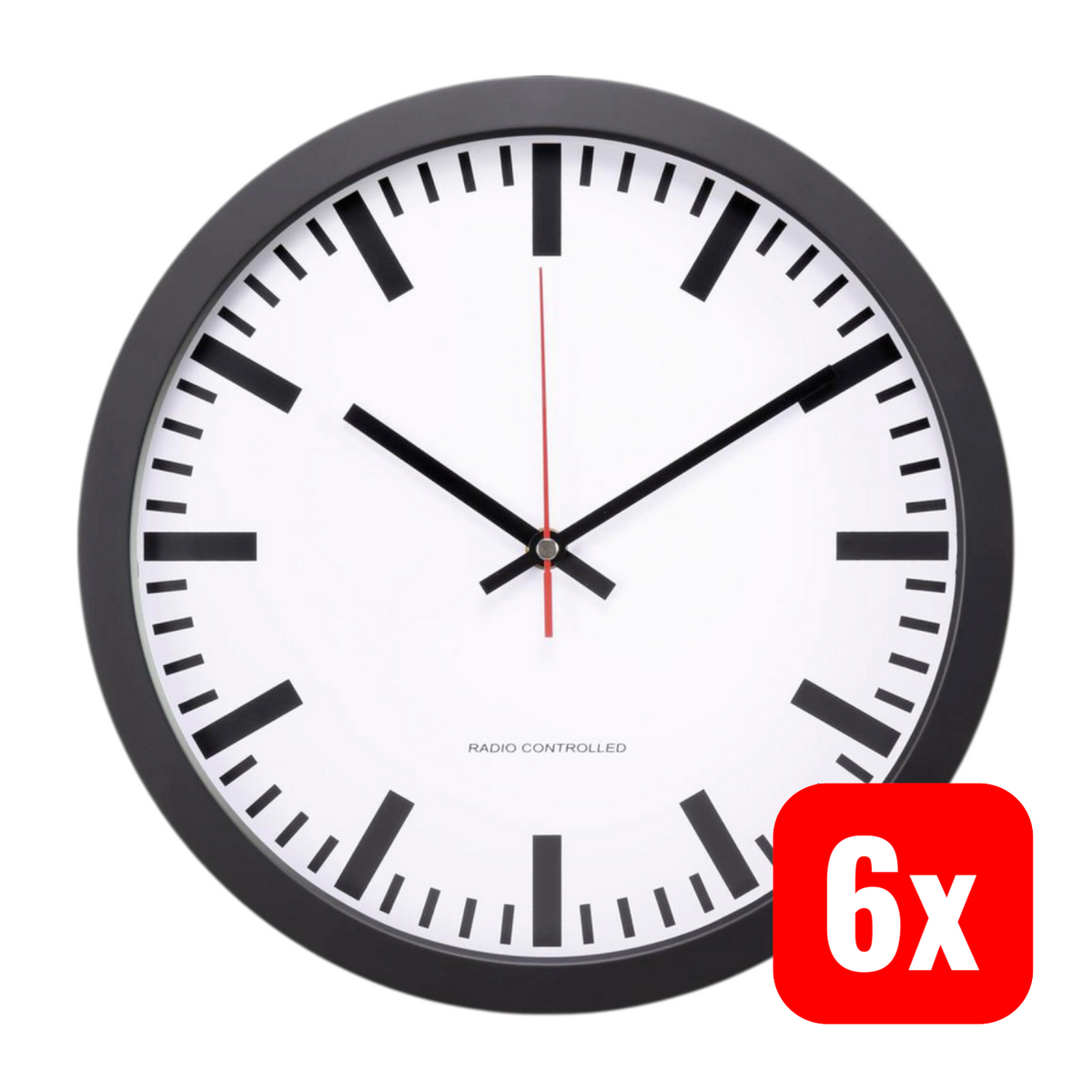 cemon MXP301201 Funk Wanduhr Uhr Funkuhr Analoguhr 300 x 45 mm Schwarz 6 STÜCK - 4064161202433