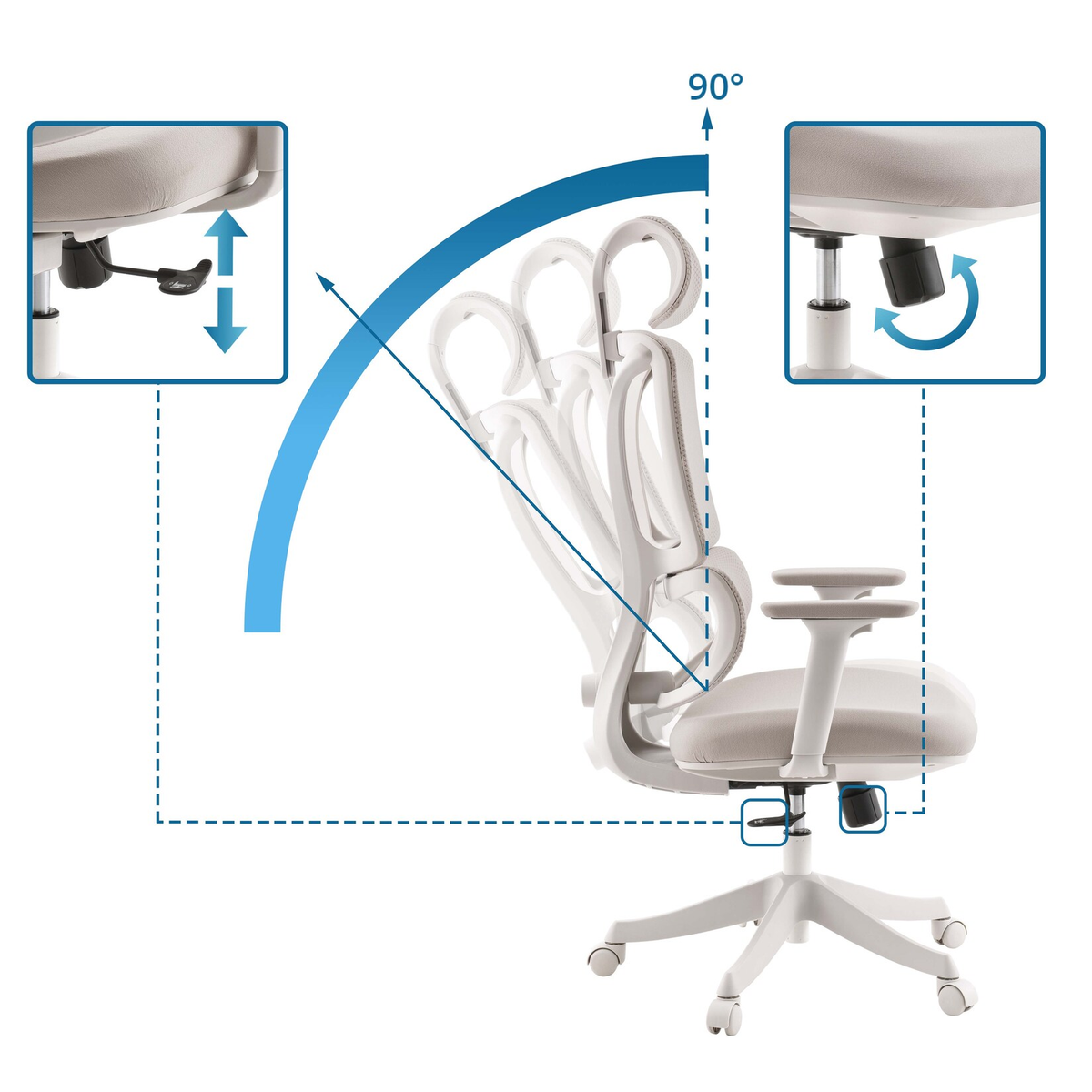 MyBuero Bürostuhl Drehstuhl Ergomy Stuhl 3D Netzstoff Sitz Stoff beige - 4064323108214
