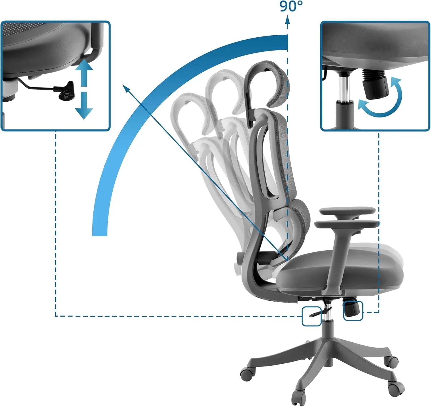B-Ware My Buero Bürostuhl Drehstuhl Ergomy Colore Rückenlehne Lordosenstütze Grau628 - 4064323108252