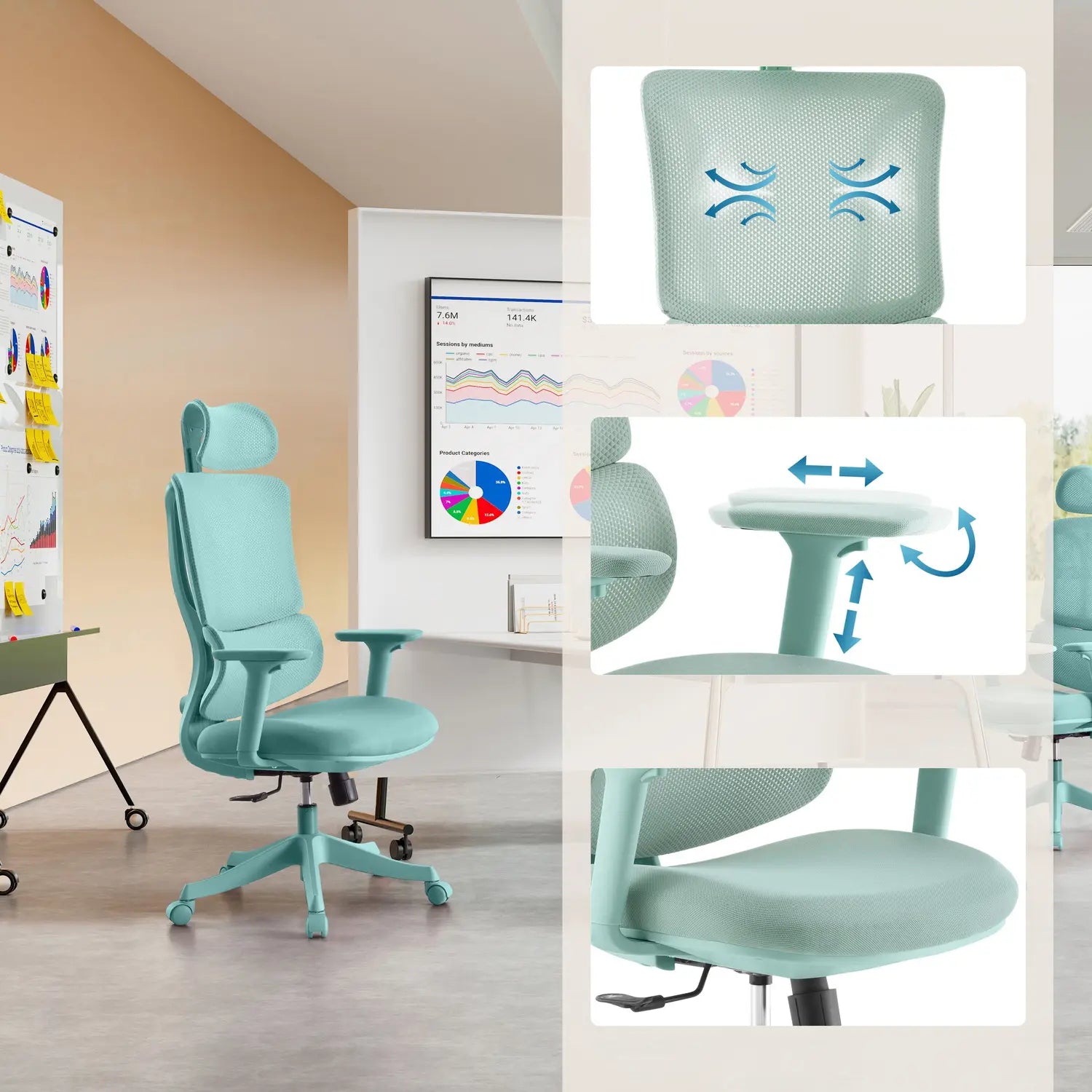 B-Ware My Buero Drehstuhl Bürostuhl Stuhl Ergomy Colore Stoff 3 D Netz Türkis Siehe Text - 4064323108221