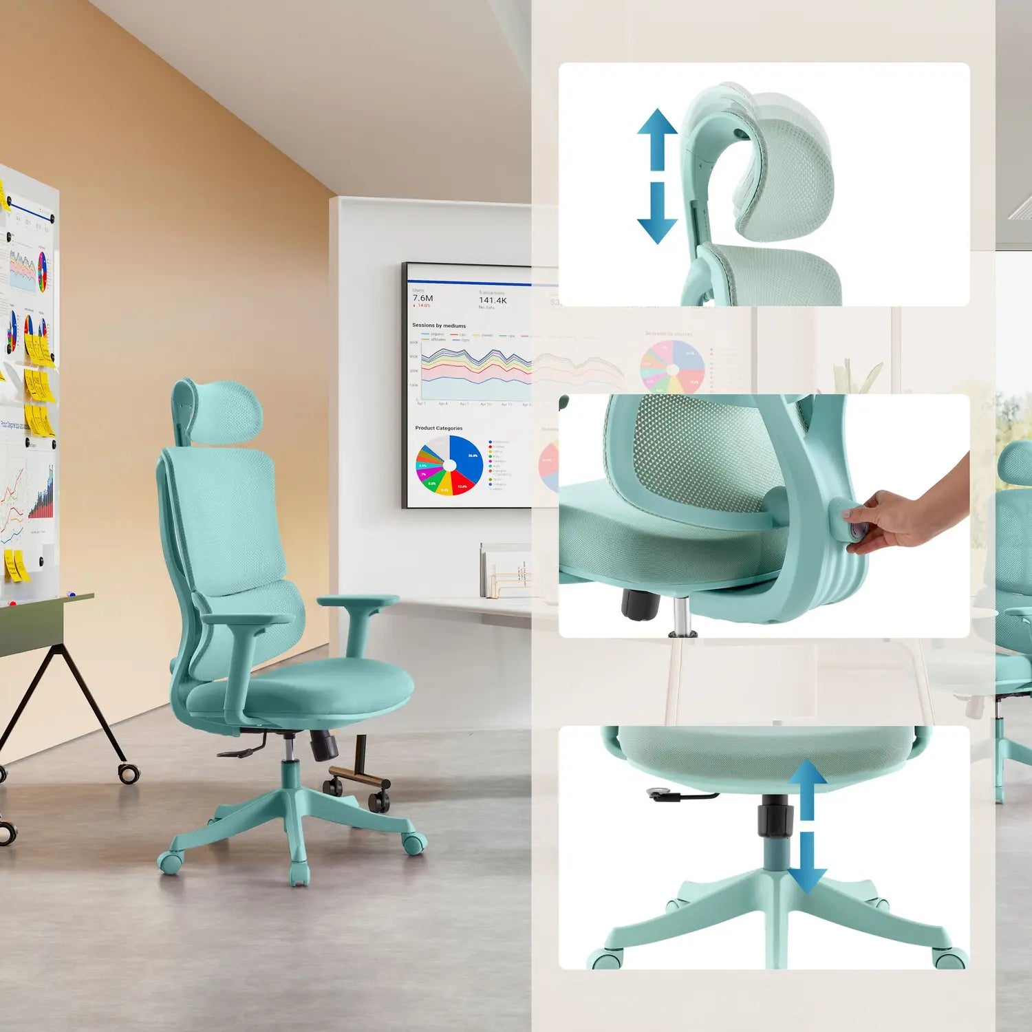 B-Ware My Buero Drehstuhl Bürostuhl Stuhl Ergomy Colore Stoff 3 D Netz Türkis Siehe Text - 4064323108221