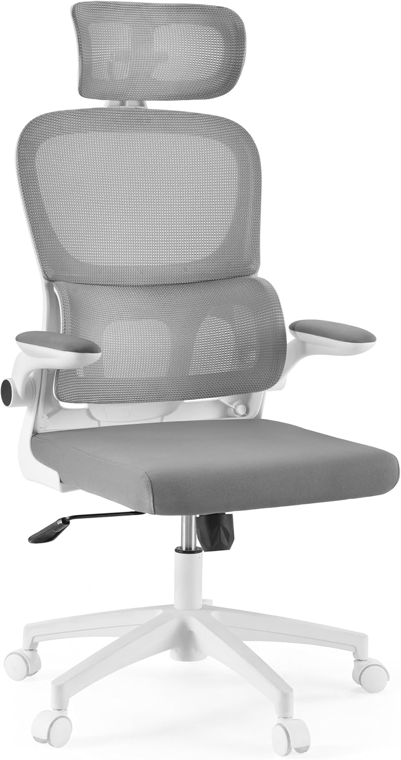 MyBuero Drehstuhl Bürostuhl Stuhl ERGOMY Flex Armlehnen klappbar weiß Stoff grau - 4064323108511