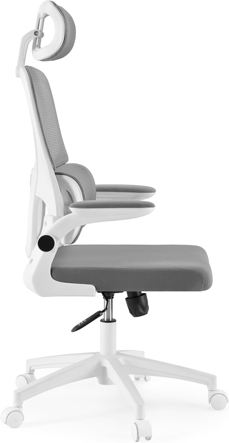 MyBuero Drehstuhl Bürostuhl Stuhl ERGOMY Flex Armlehnen klappbar weiß Stoff grau - 4064323108511