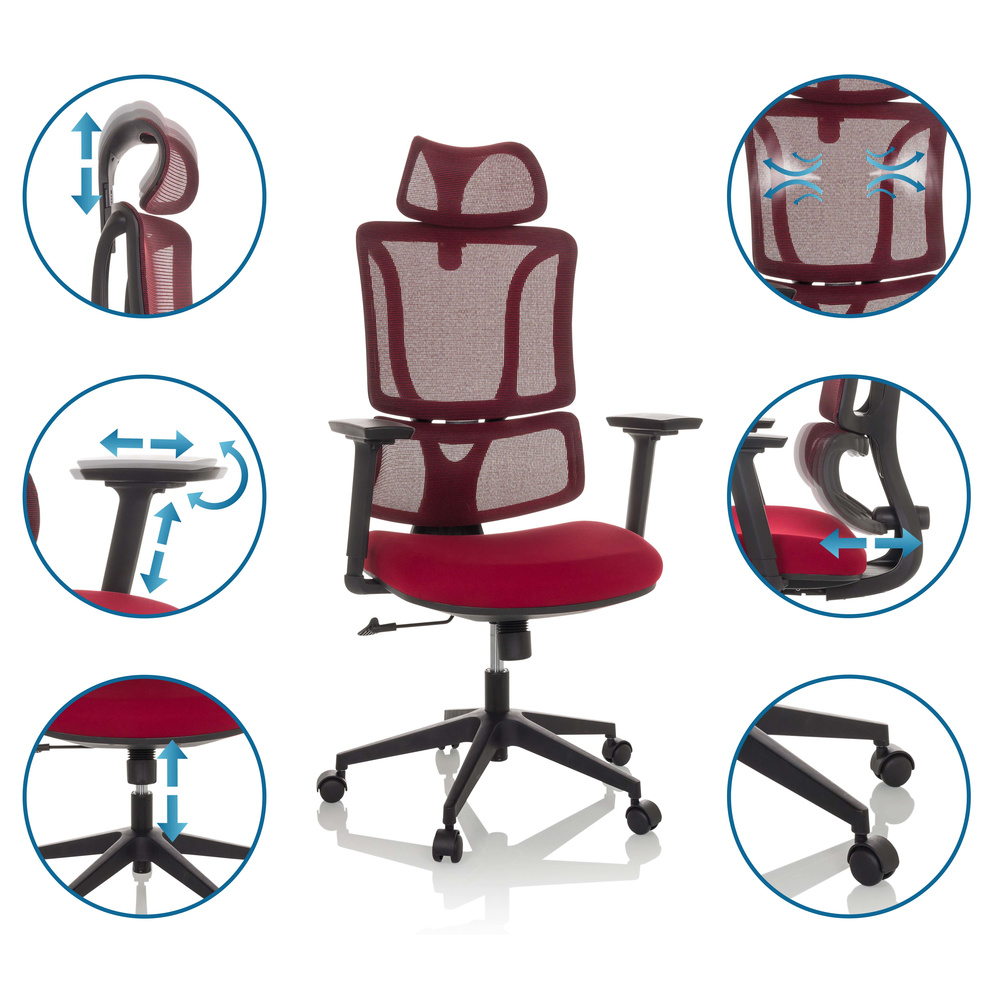 B-Ware My Buero Bürostuhl Drehstuhl Chefsessel Home Office Netzstoff Stoff Rot959 - 4064323037200