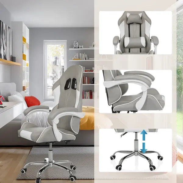 B-Ware My Buero Gaming Stuhl Bürostuhl Gamebreaker W03 Stoff Grau Weiß Ergonomisch - 4064323107538